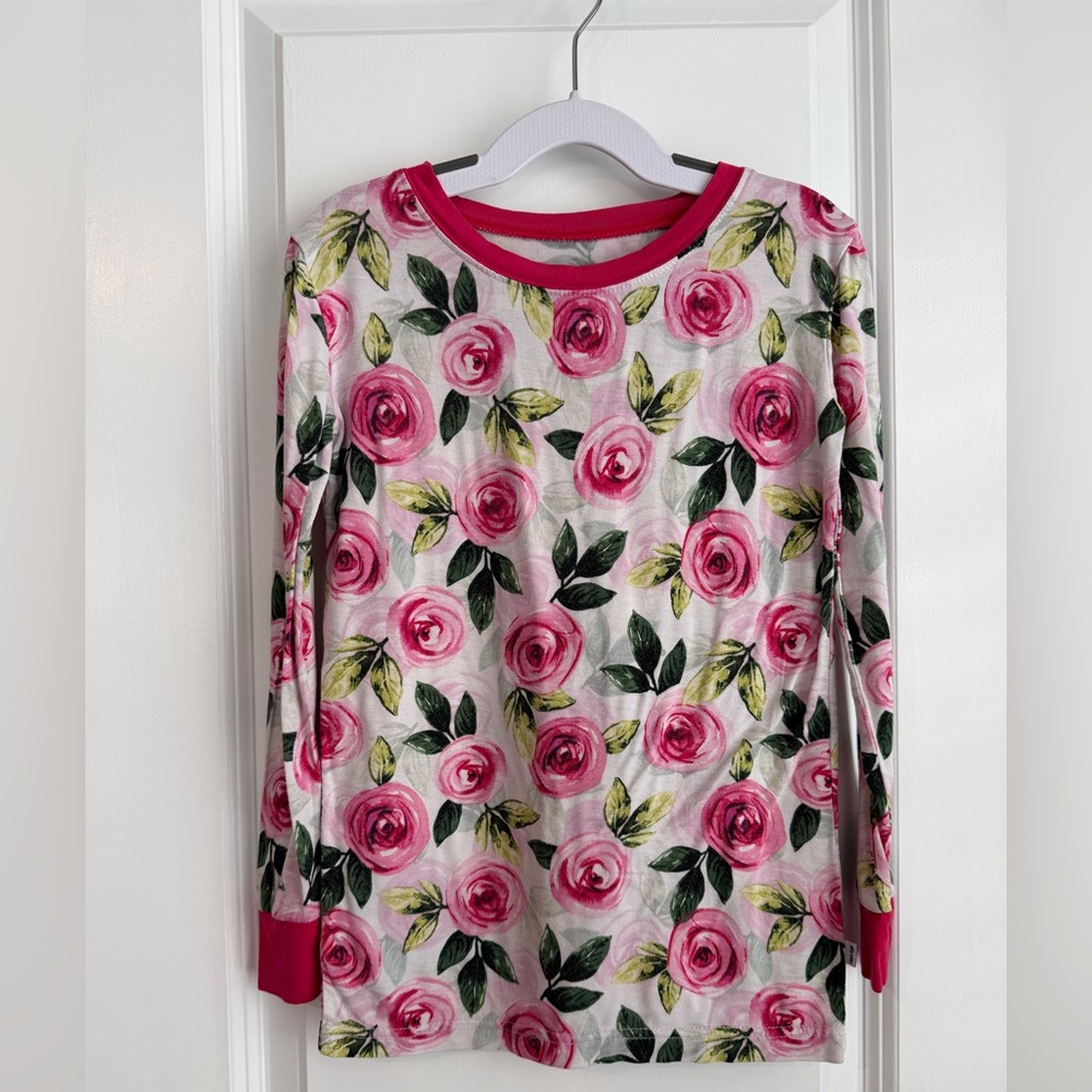 Little Sleepies Girls Roses Long Sleeve Pajama Top Size 7/8